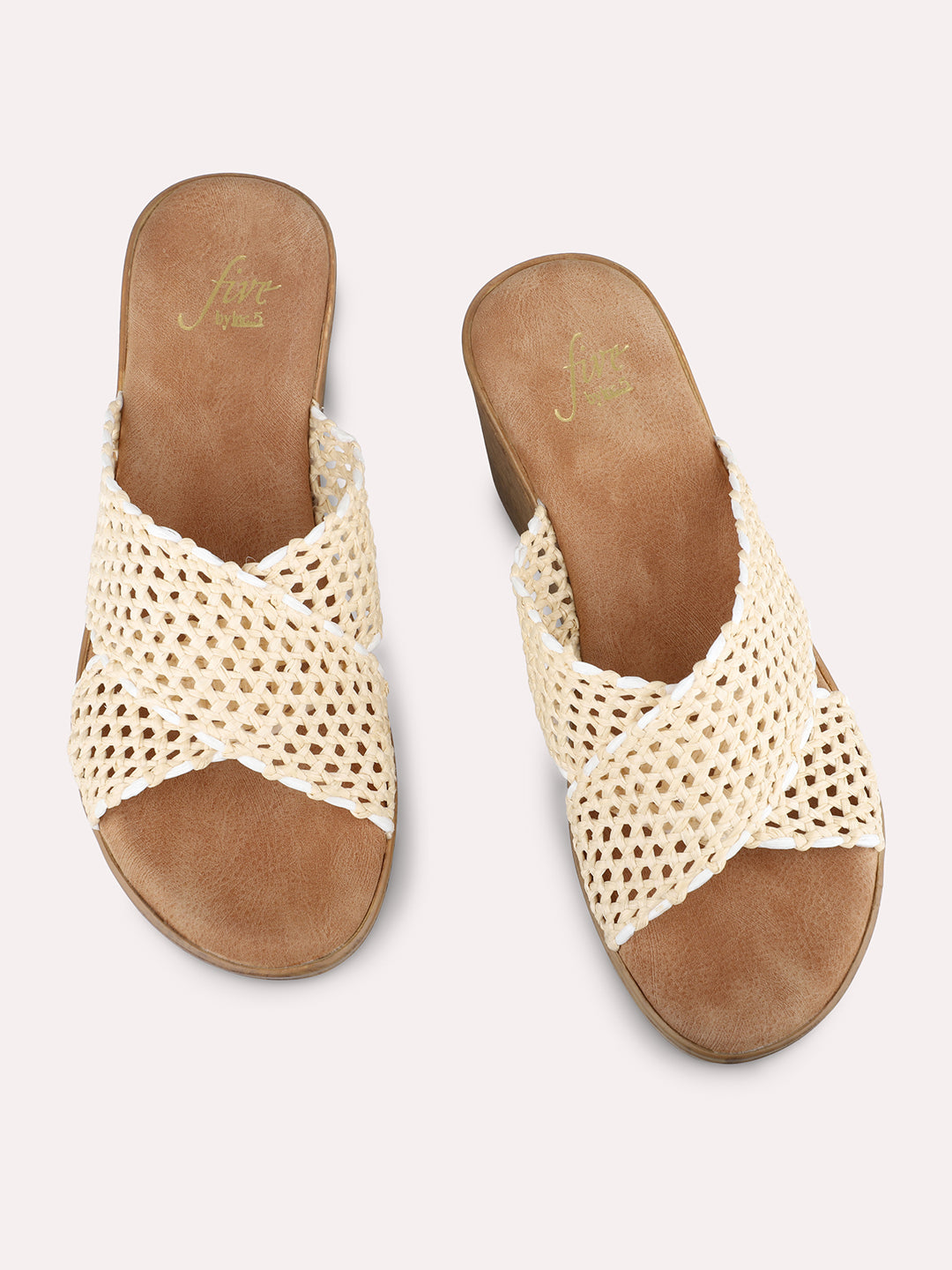 Women Beige Woven Design Wedge Sandals