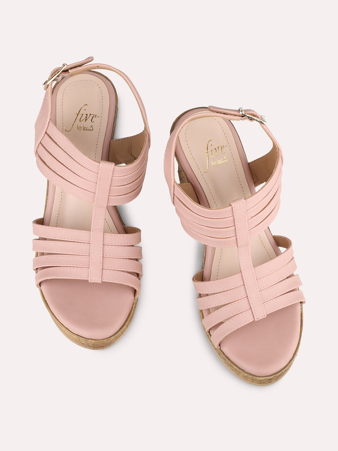 Women Peach Strappy Wedge Heels With Buckle Details