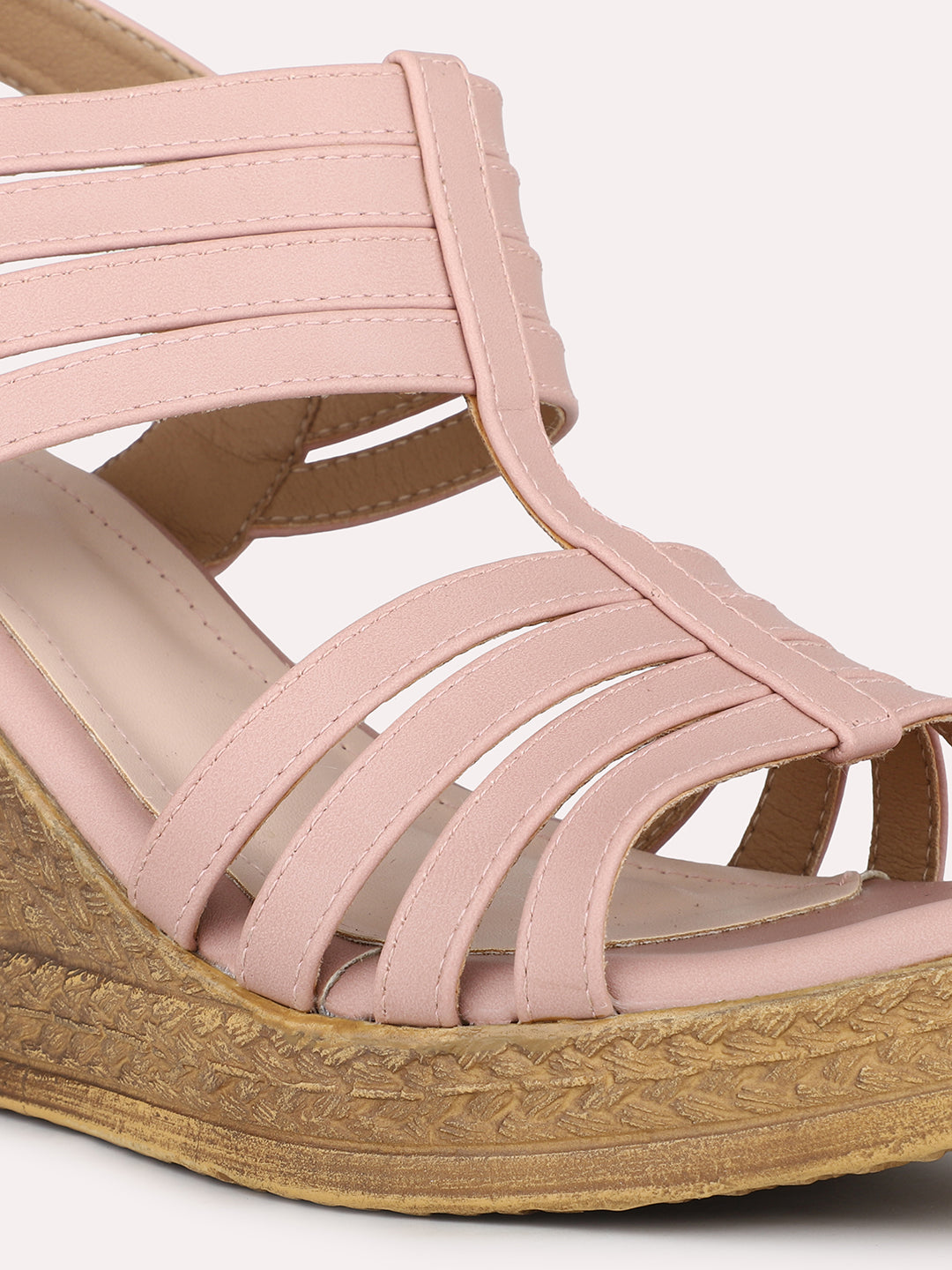 Women Peach Strappy Wedge Heels With Buckle Details