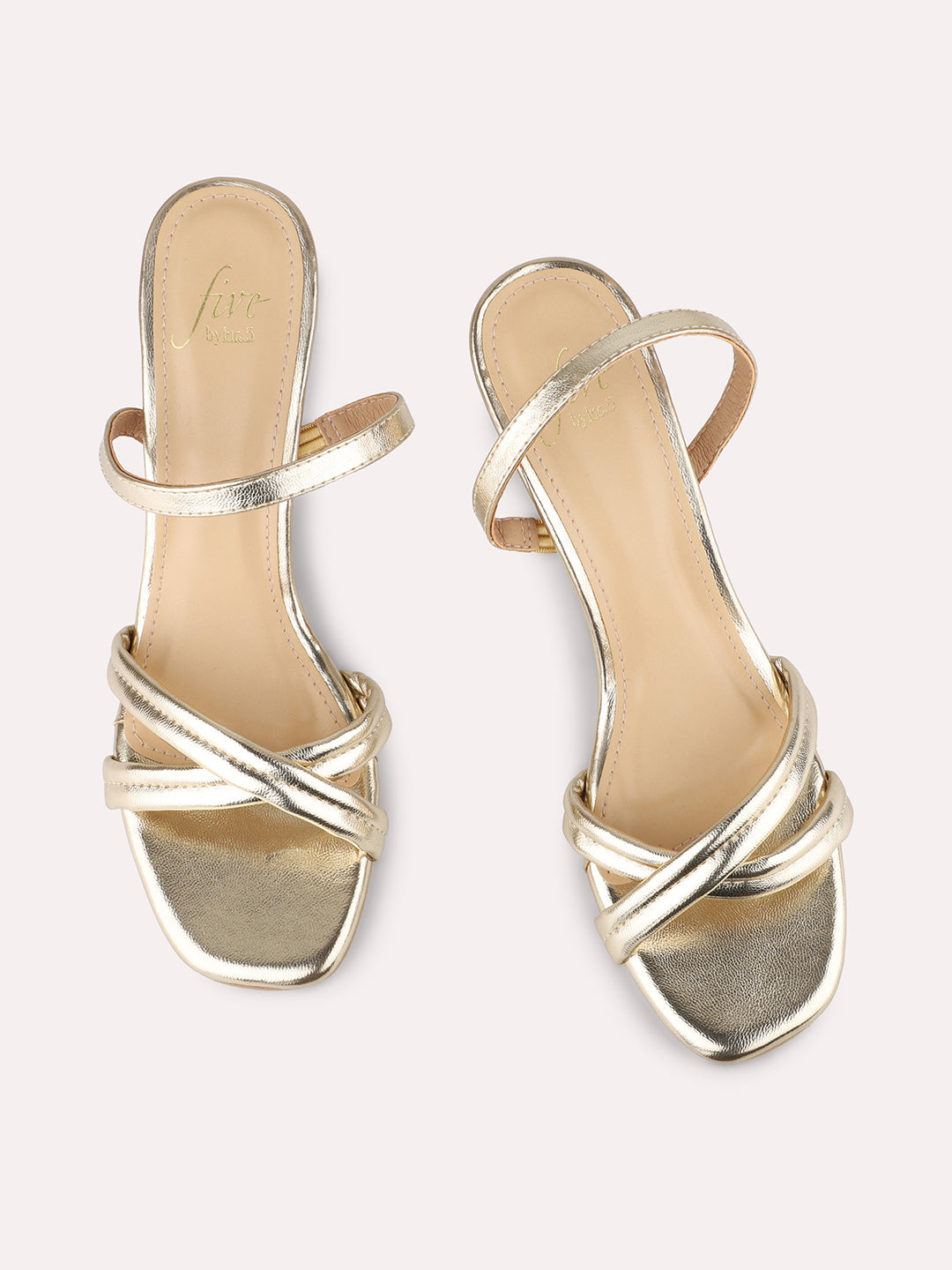 Women Gold Strappy Embellished Slim Heels