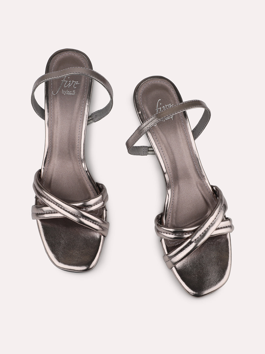 Women Pewter Strappy Embellished Slim Heels