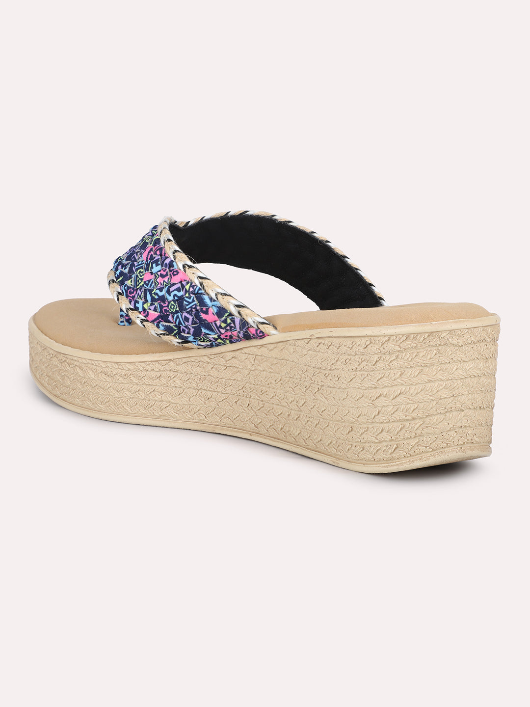 Women Blue Woven Design Wedge Sandals