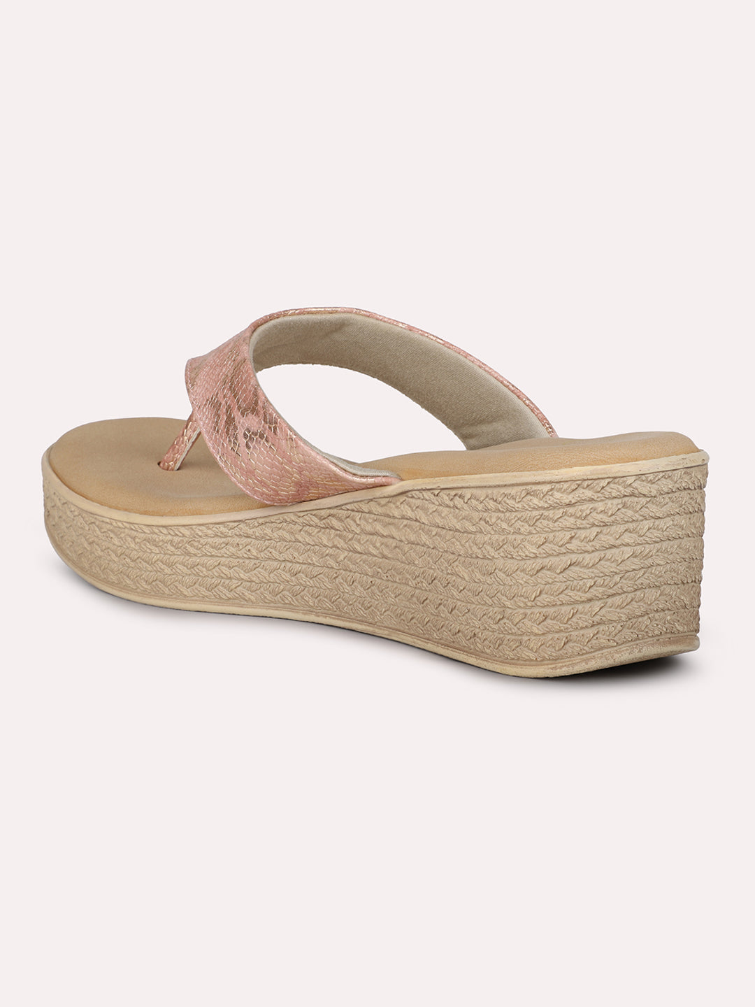 Women Peach Textured One Toe Wedge Heels