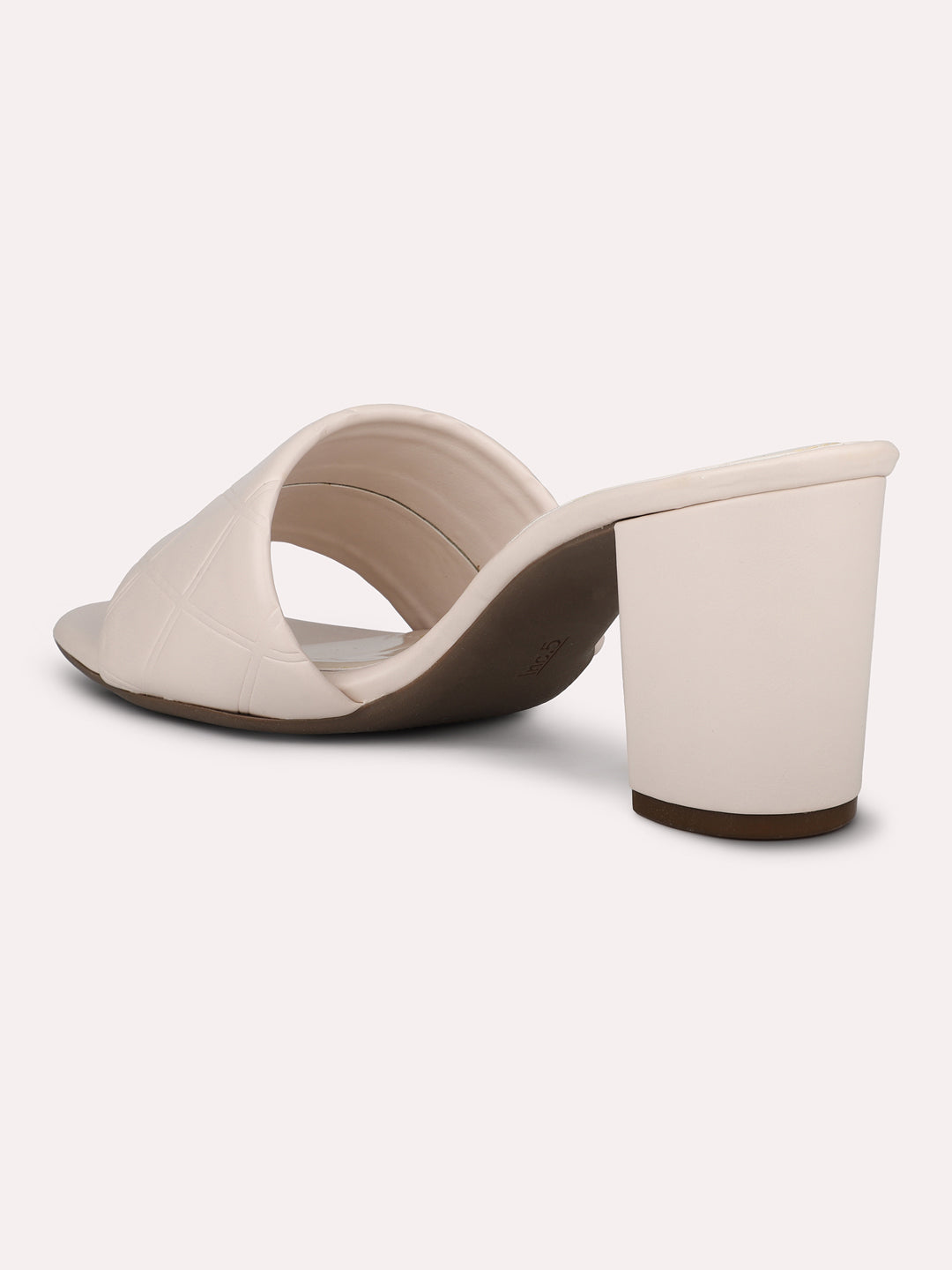 Women Beige Textured Solid Open Toe Block Heels