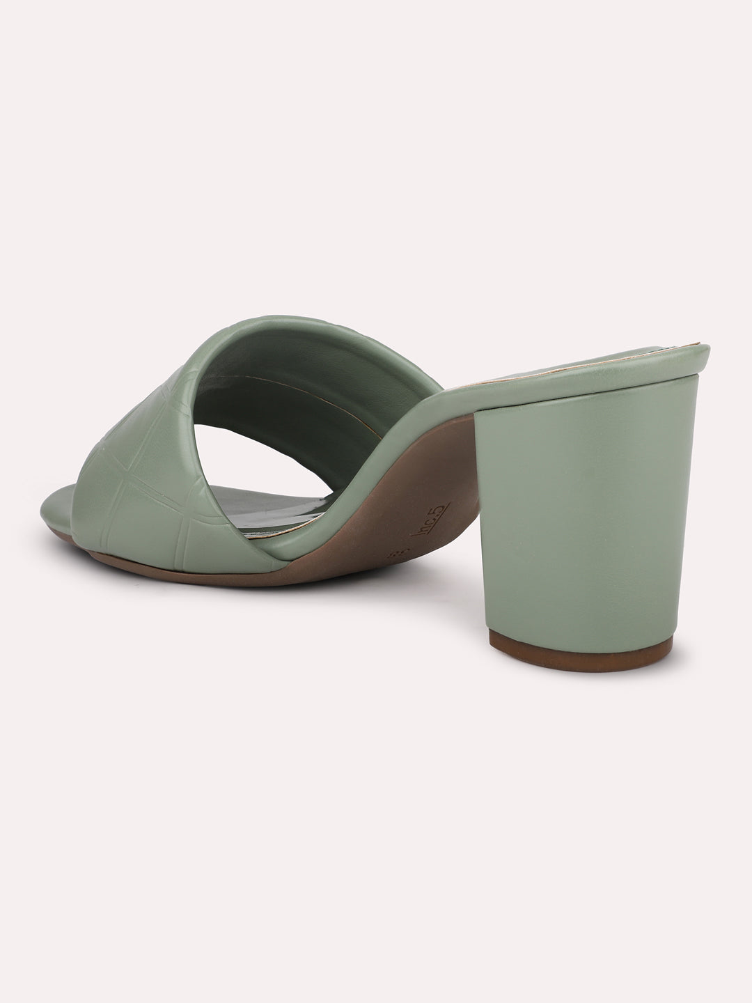 Women Green Textured Solid Open Toe Block Heels