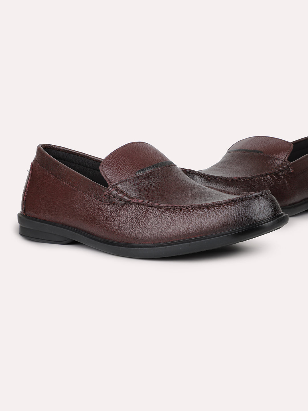 Men Bordo Textured Leather Formal Slip-On Shoes