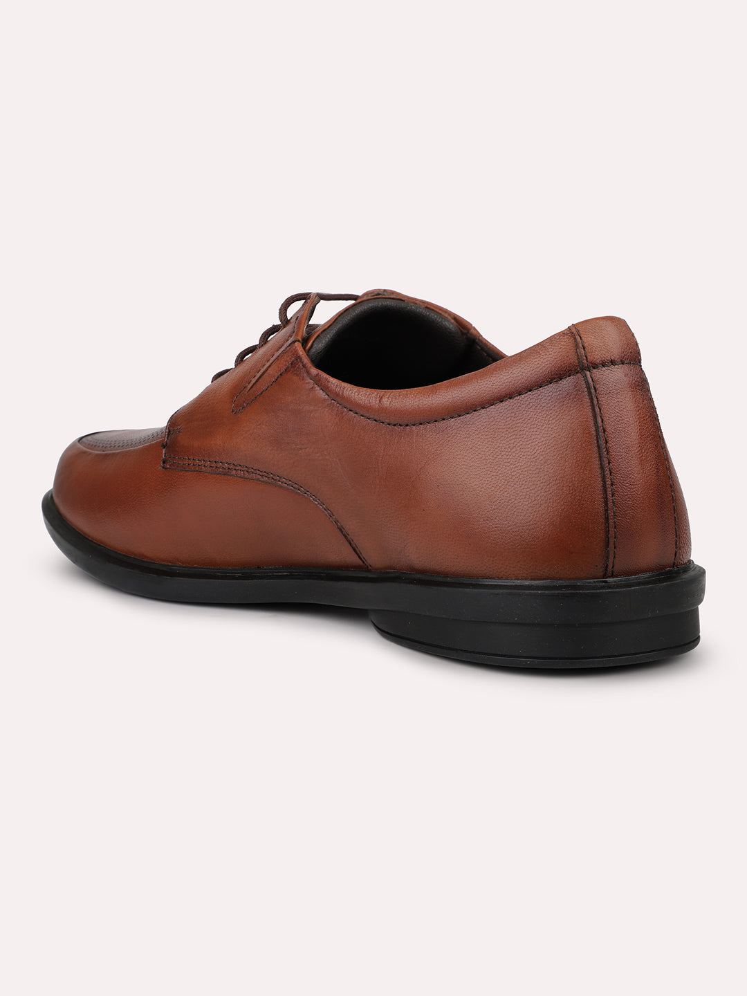 Men Tan Leather Formal Lace-Ups Derbys