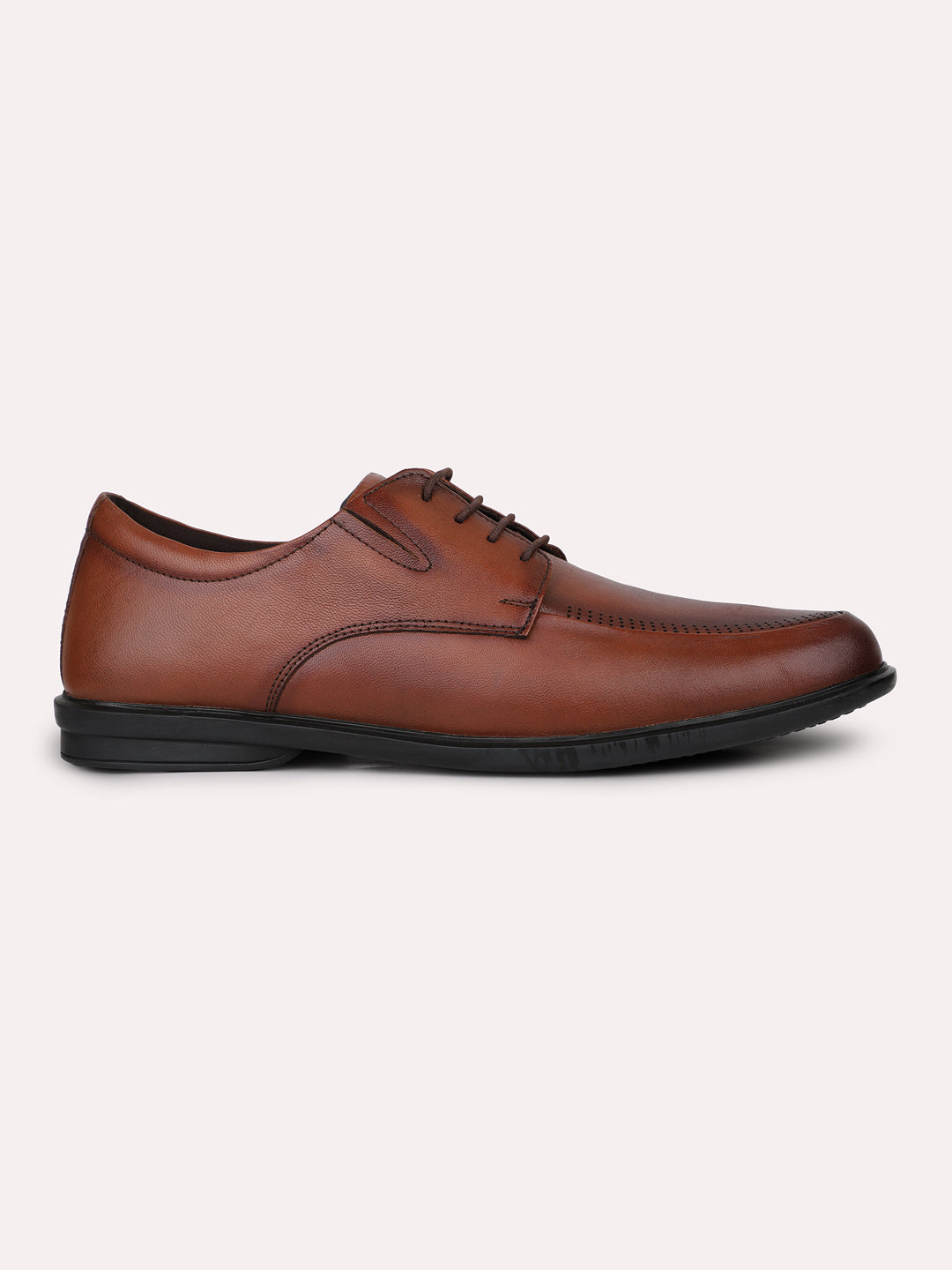 Men Tan Leather Formal Lace-Ups Derbys