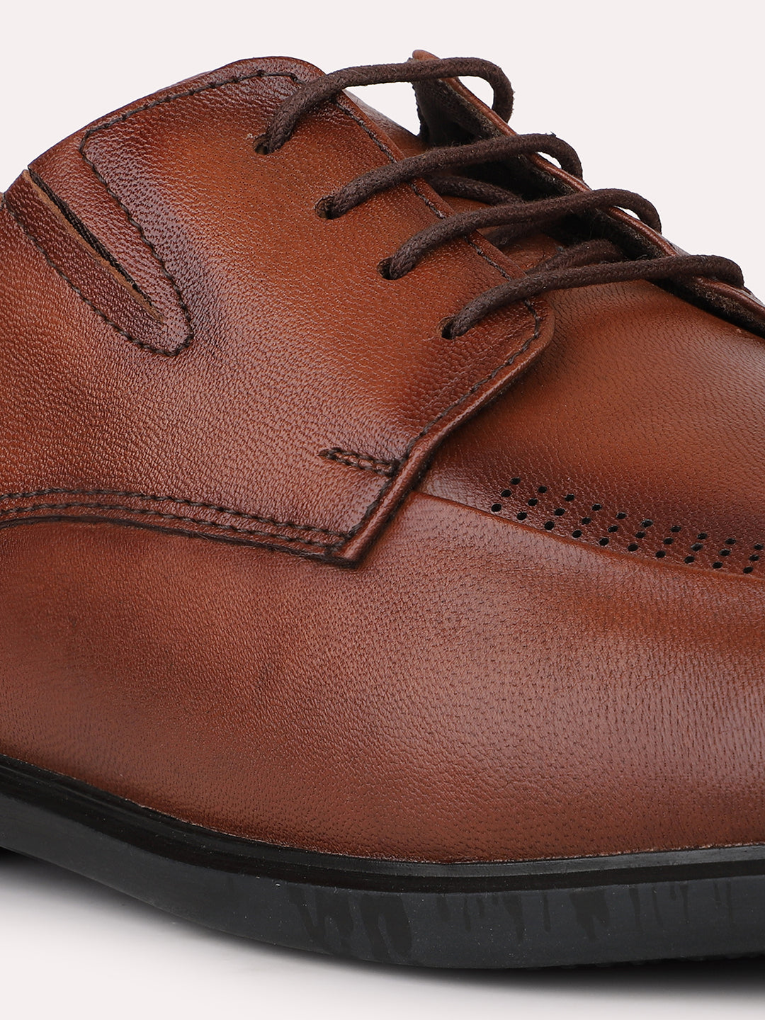 Men Tan Leather Formal Lace-Ups Derbys