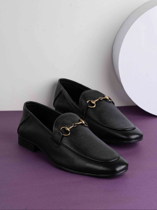 Mens Black Solid Pointed Toe Formal Leather Shoes