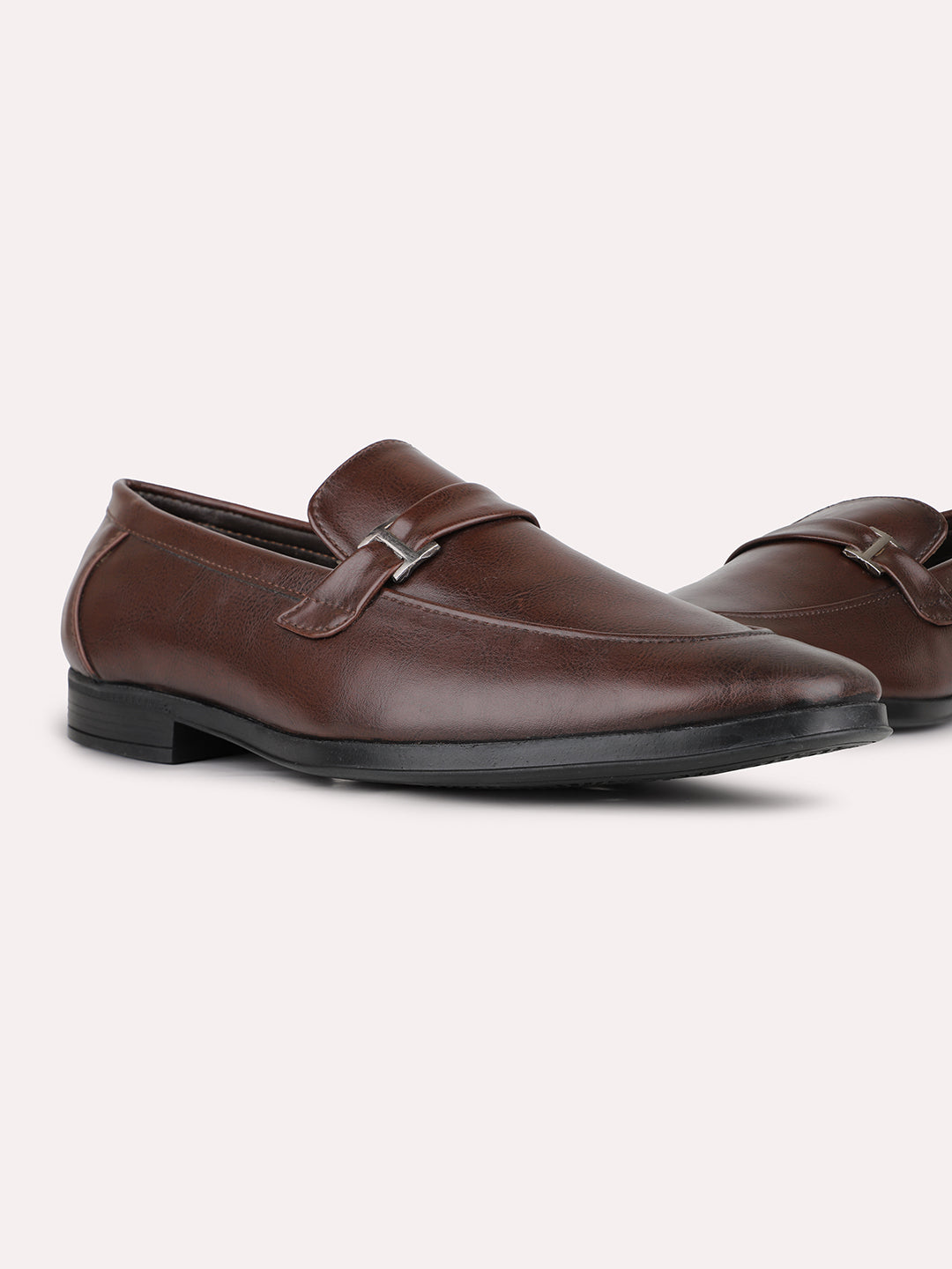 Mens Brown Solid Pointed Toe Loafers