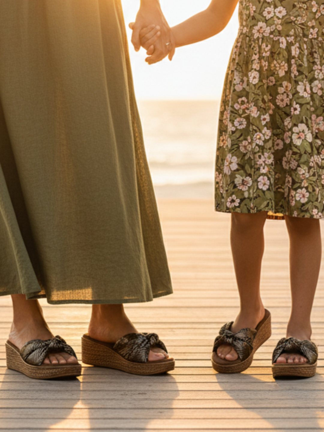 Women Antique Metallic Print Wedge Sandals With Knot Detail