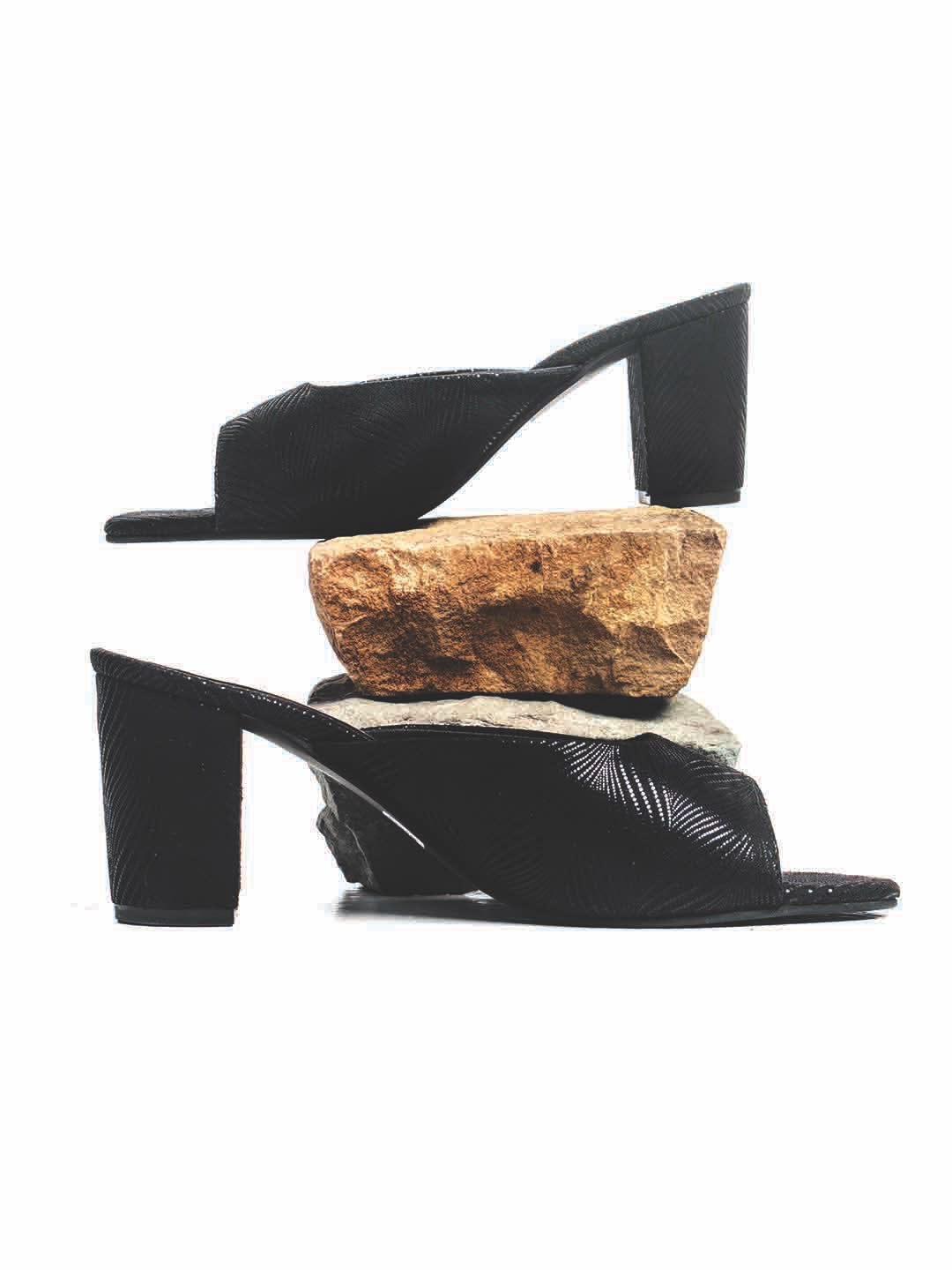 Women Black Printed Embellished Block Sandals