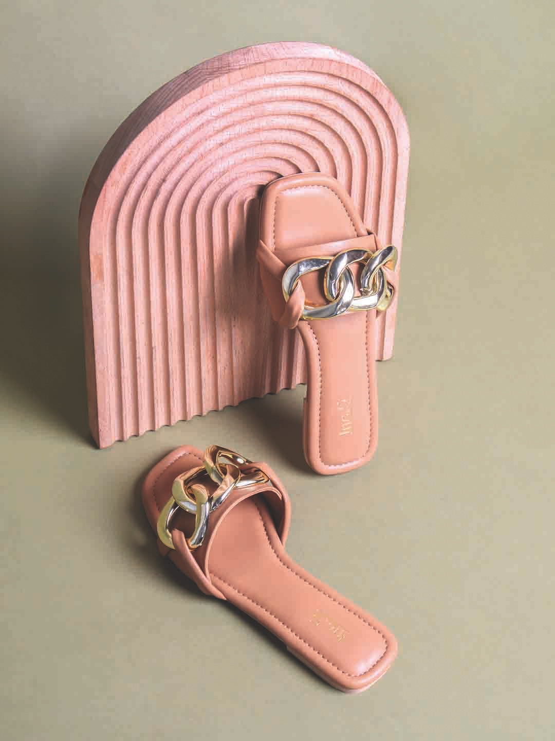 Women Beige Embellished Open Toe Flats