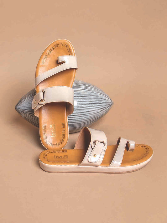 Women Beige Solid Comfort Sandals