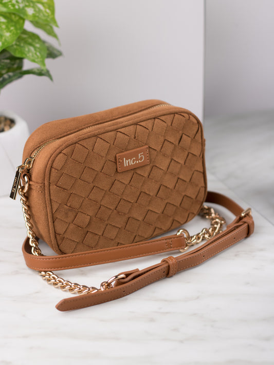 Womens Tan Textured Sling Bag