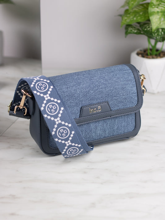 Womens Blue Textured Sling Bag