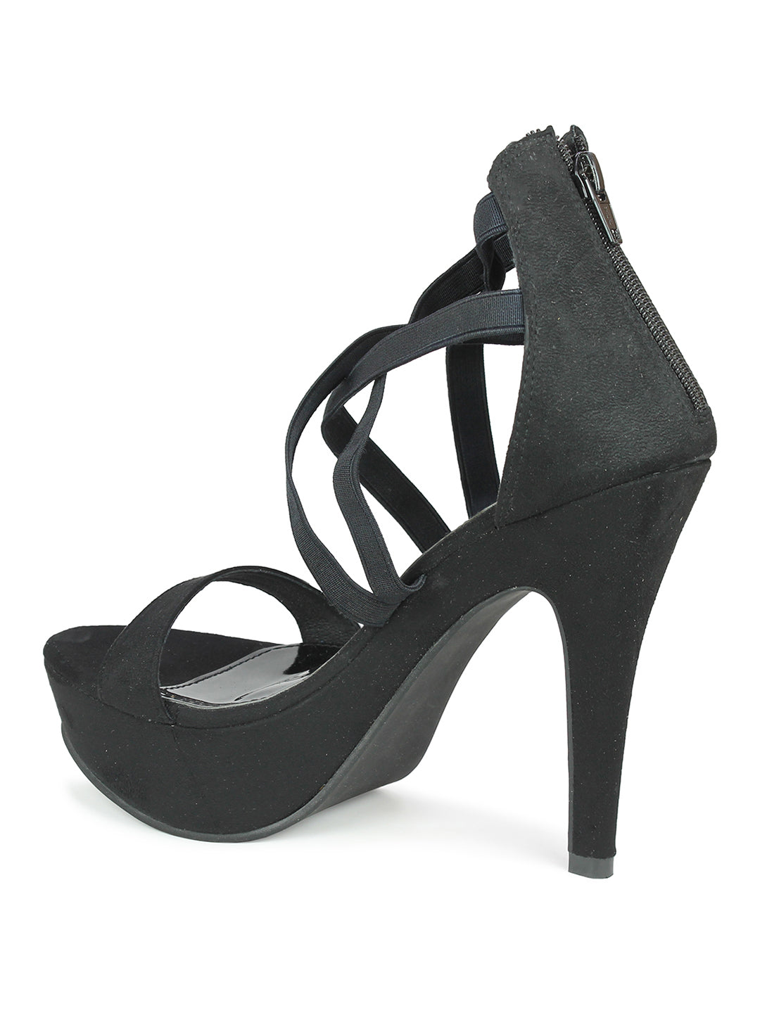 Womens Black Party Wear Solid Round Toe Stiletto Heels