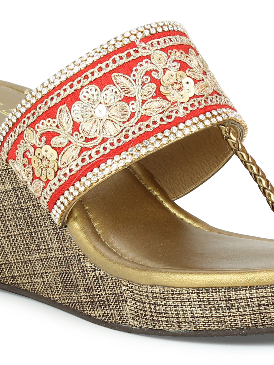 Women Antique Embellished Ethnic Wedge Heel