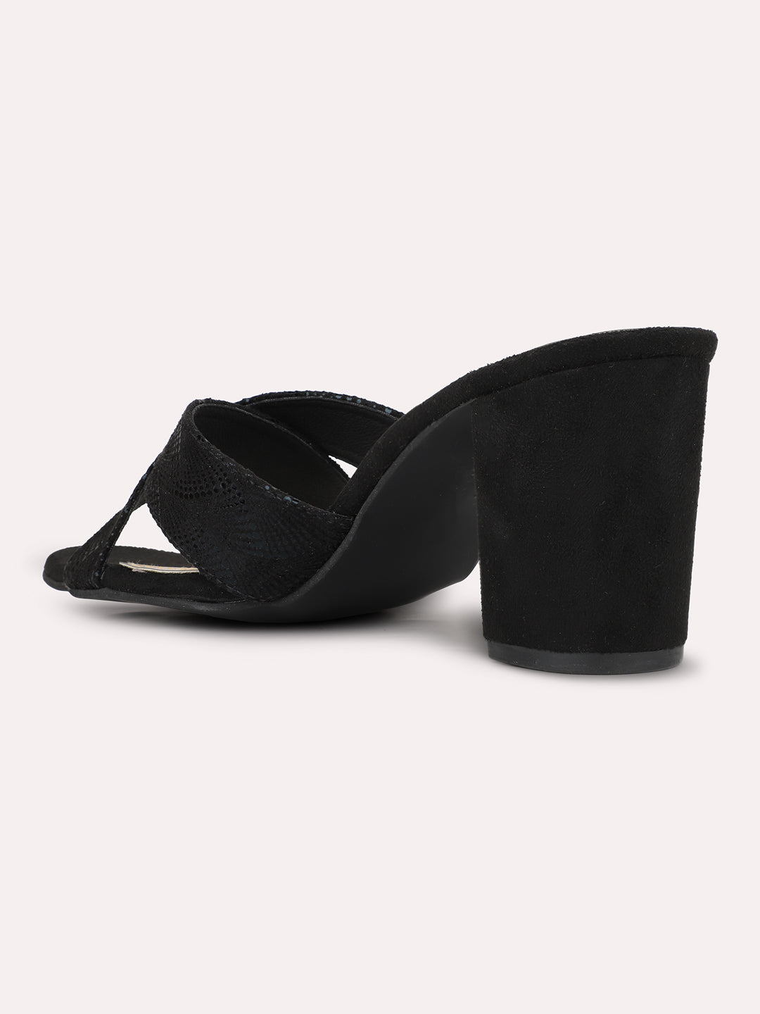 Womens Black Party Wear Solid Square Toe Block Heel Mules