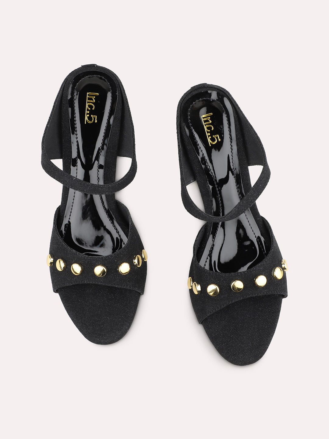 Womens Black Party Wear Embellished Round Toe Block Heel Mules