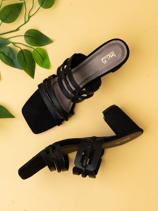 Women Black Casual Open Toe Block Heel Sandal