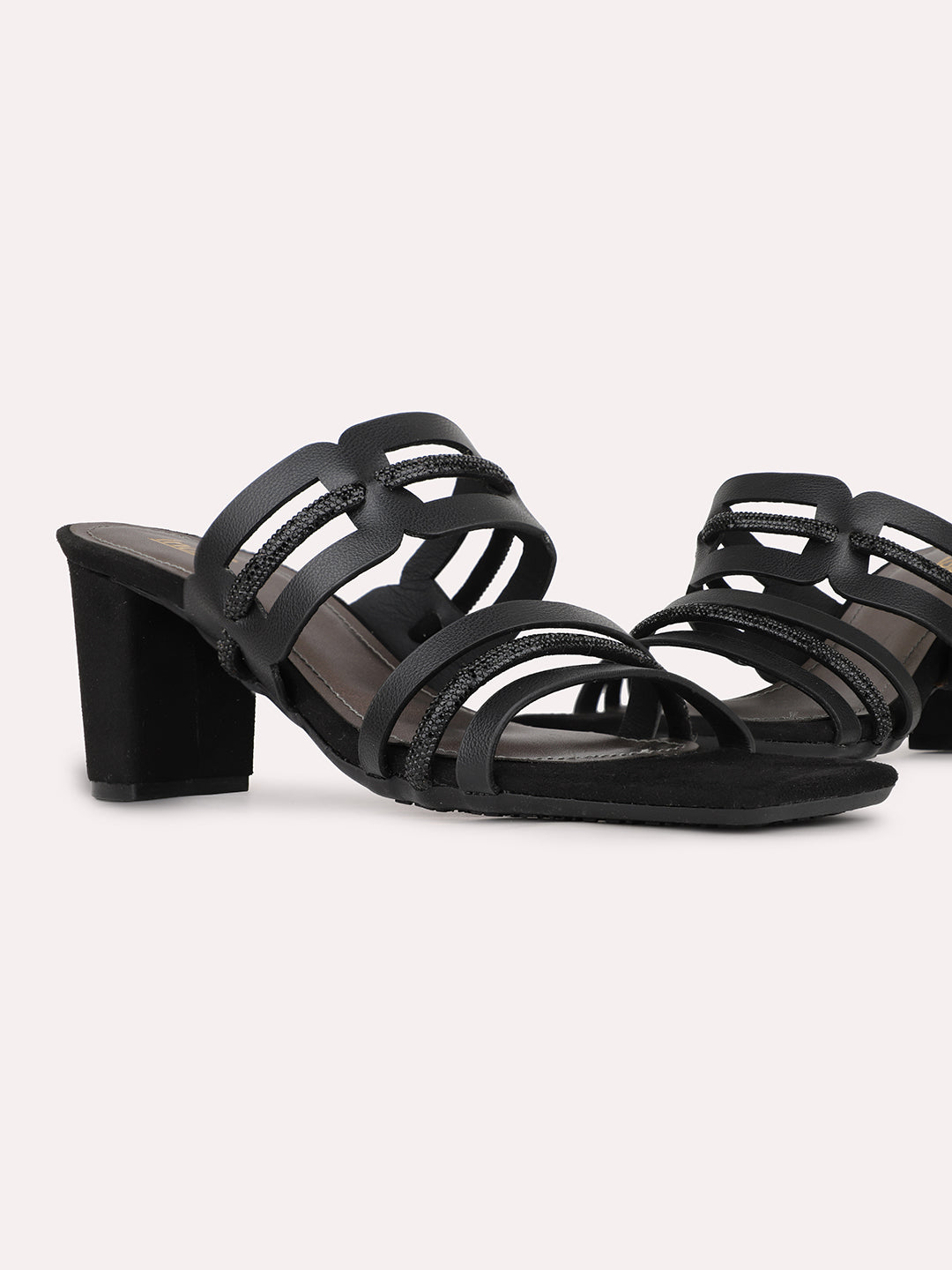 Women Black Casual Open Toe Block Heel Sandal