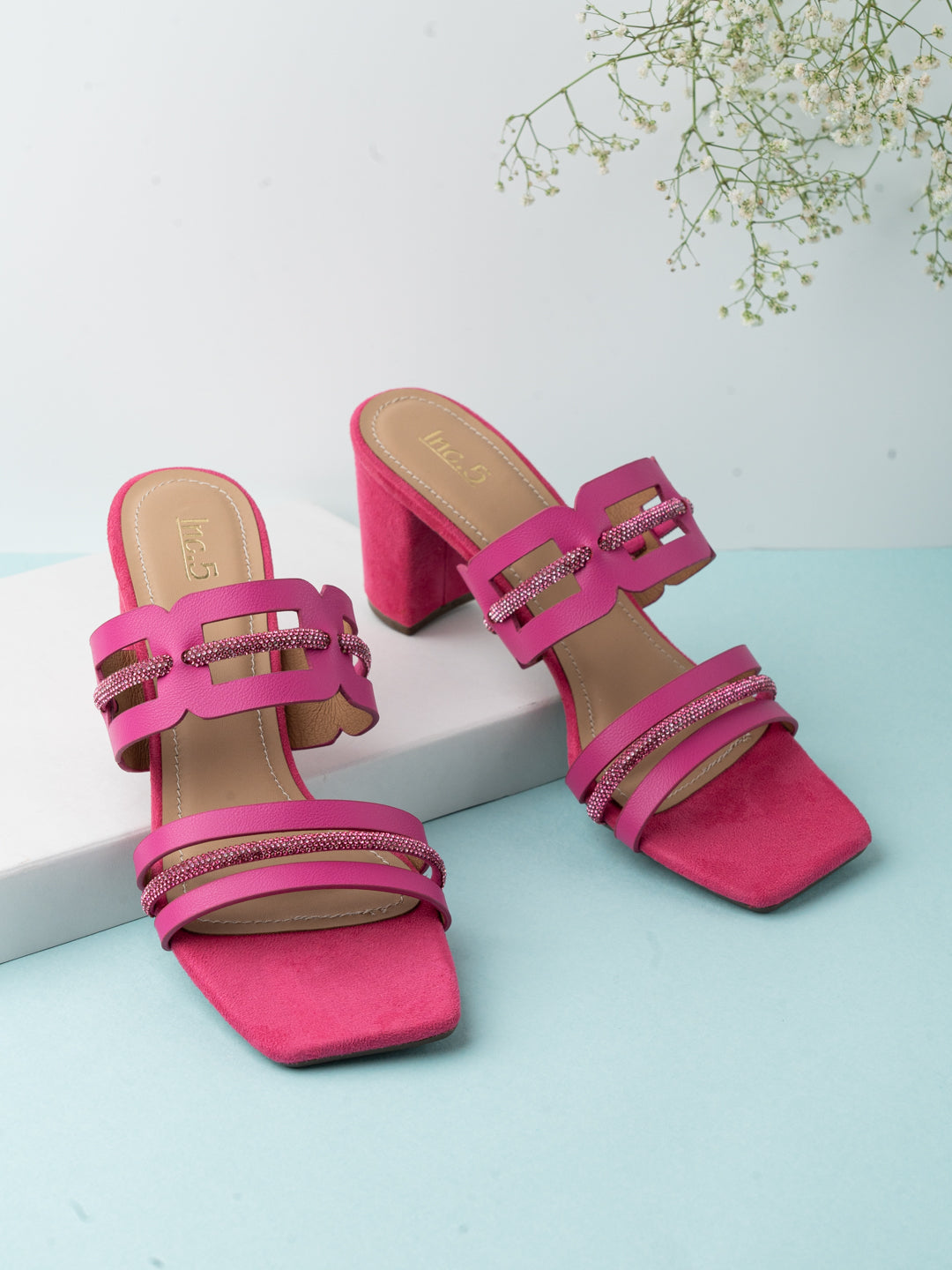 Women Rani Pink Casual Open Toe Block Heel Sandal