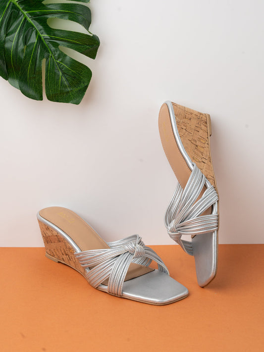 Women Silver Casual Open Toe Wedge Heel Sandal