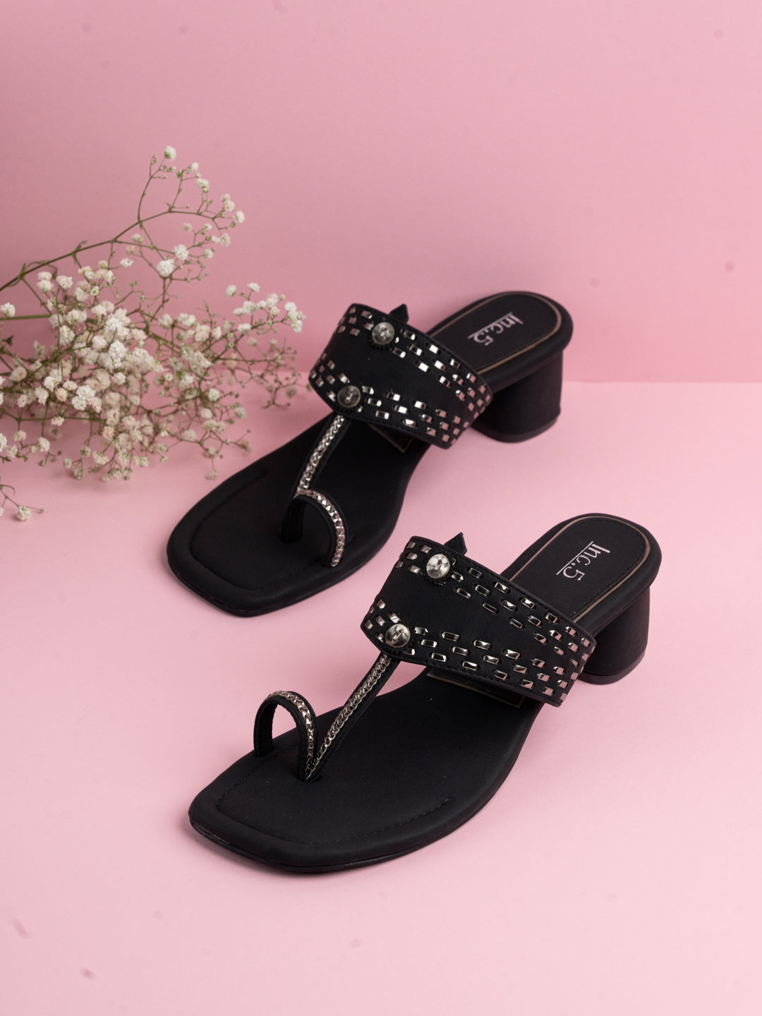 Women Black Casual One Toe Wedge Heel Sandal