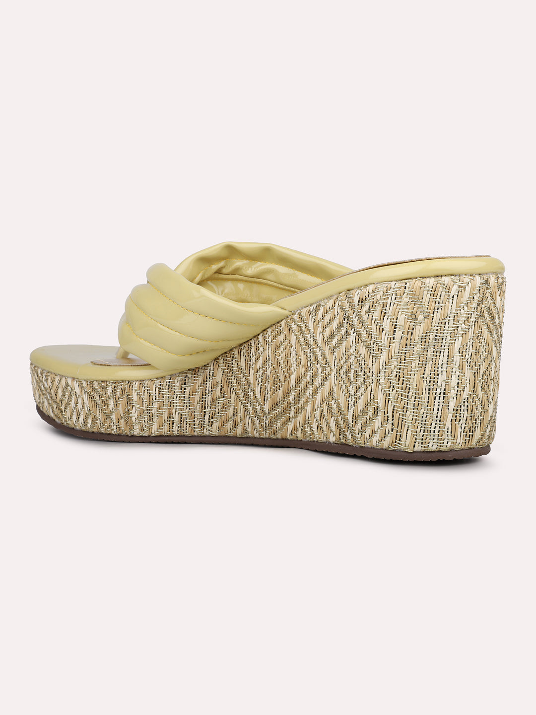 Women Yellow Casual T Strap Wedge Heel Sandal