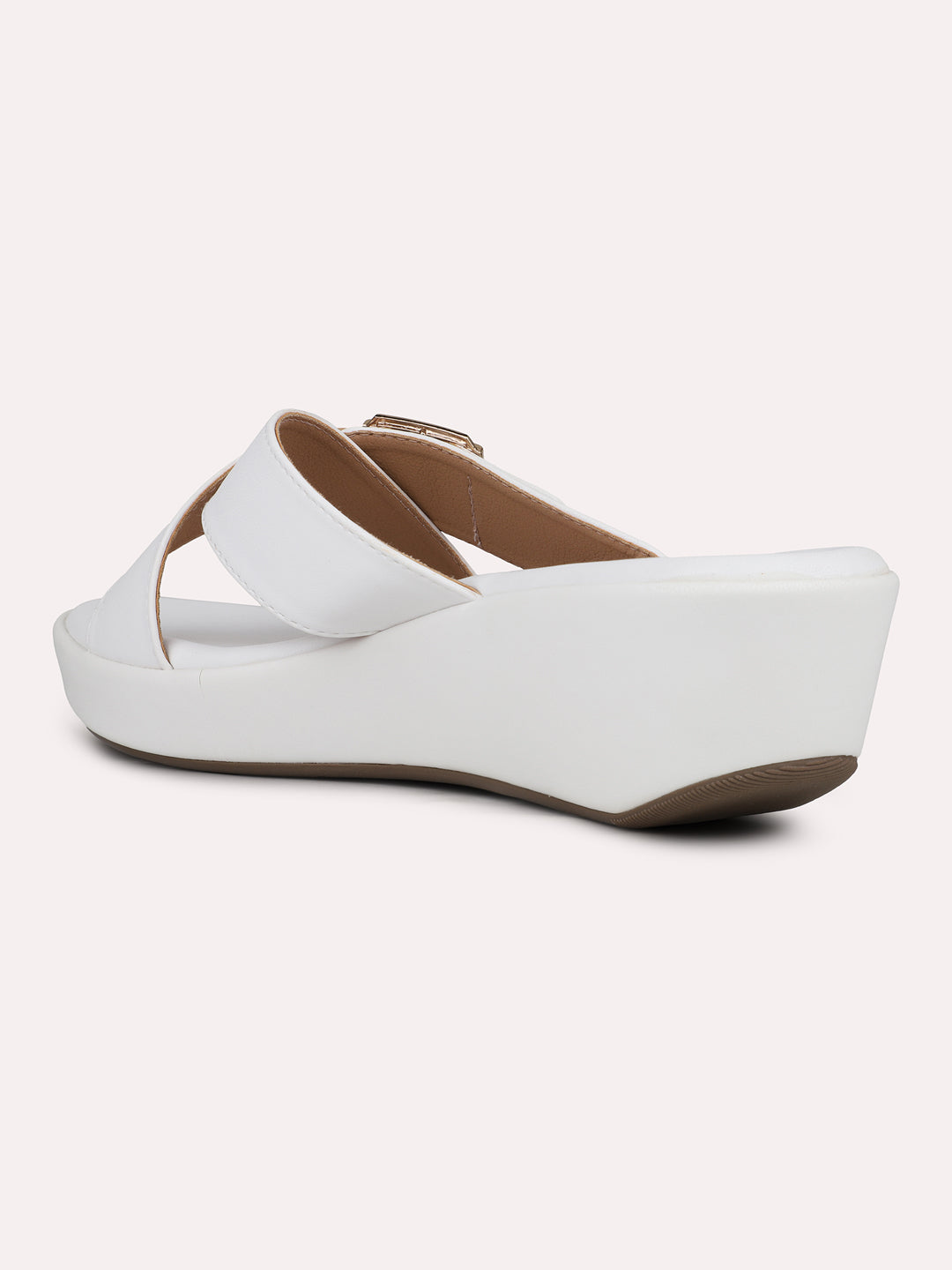 Womens White Party Wear Solid Round Toe Wedges Heel Mules