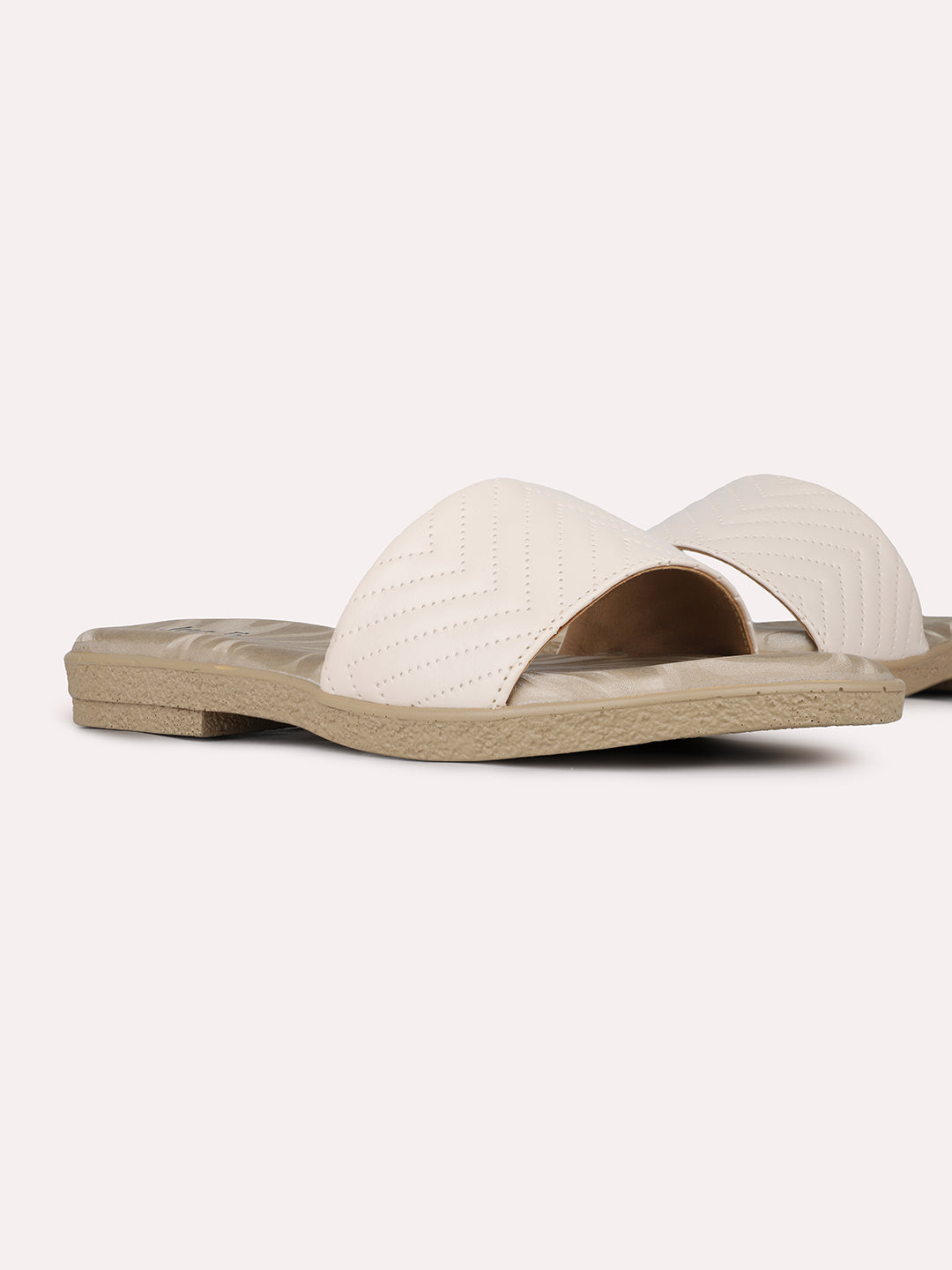 Women Cream Casual Open Toe Flat Sandal