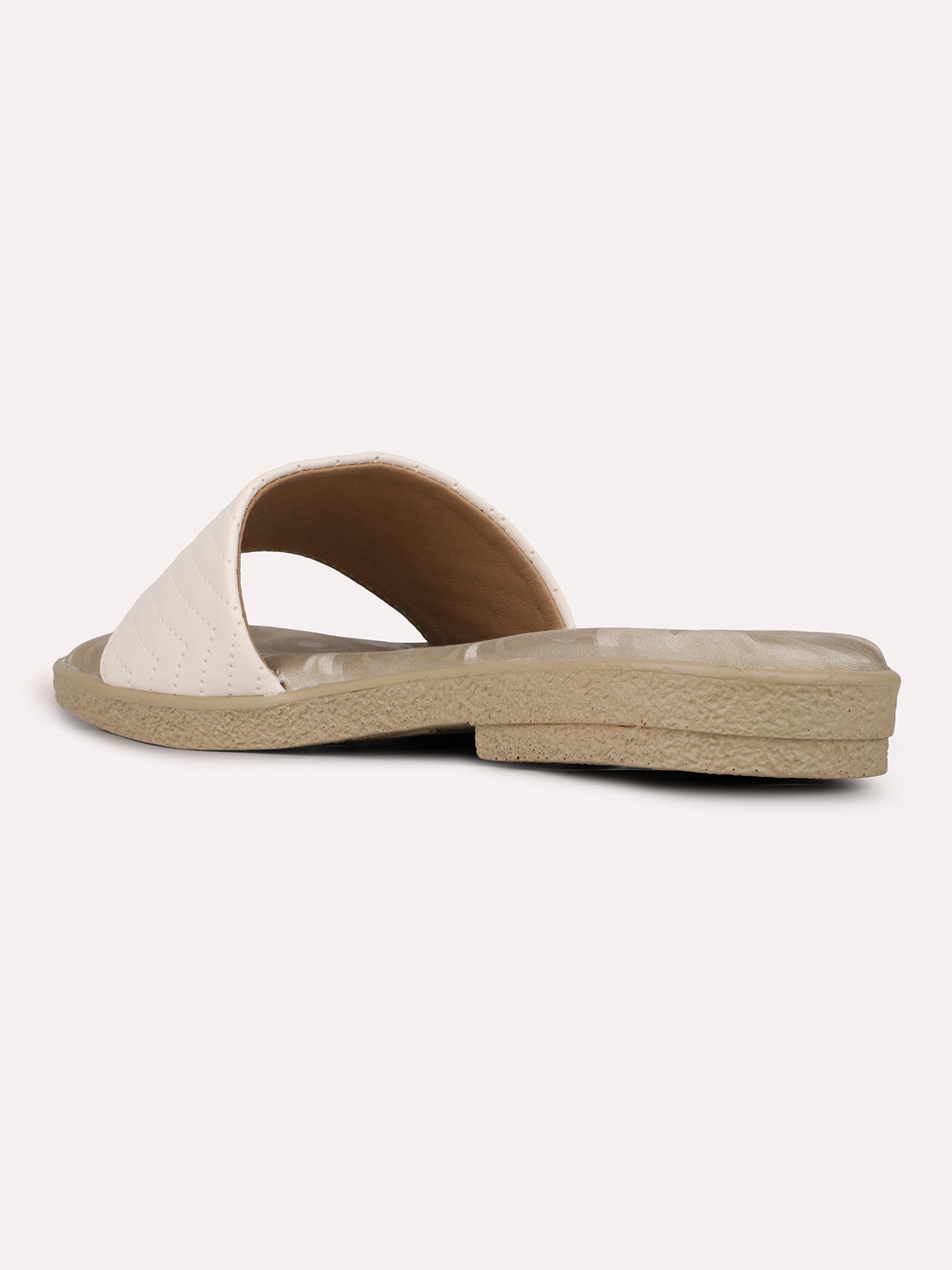 Women Cream Casual Open Toe Flat Sandal