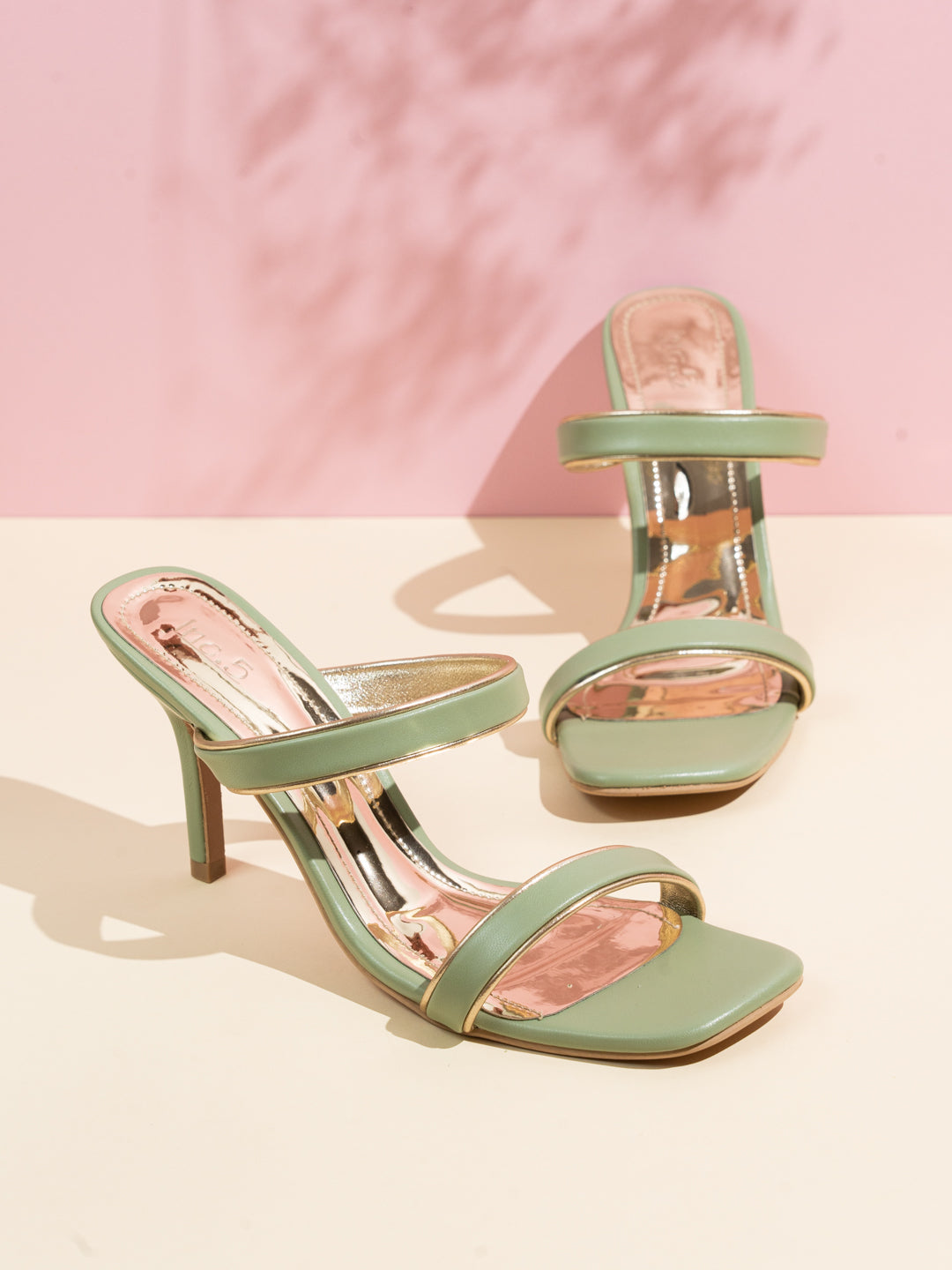 Women Green Casual Open Toe Stilettos Heel Sandal