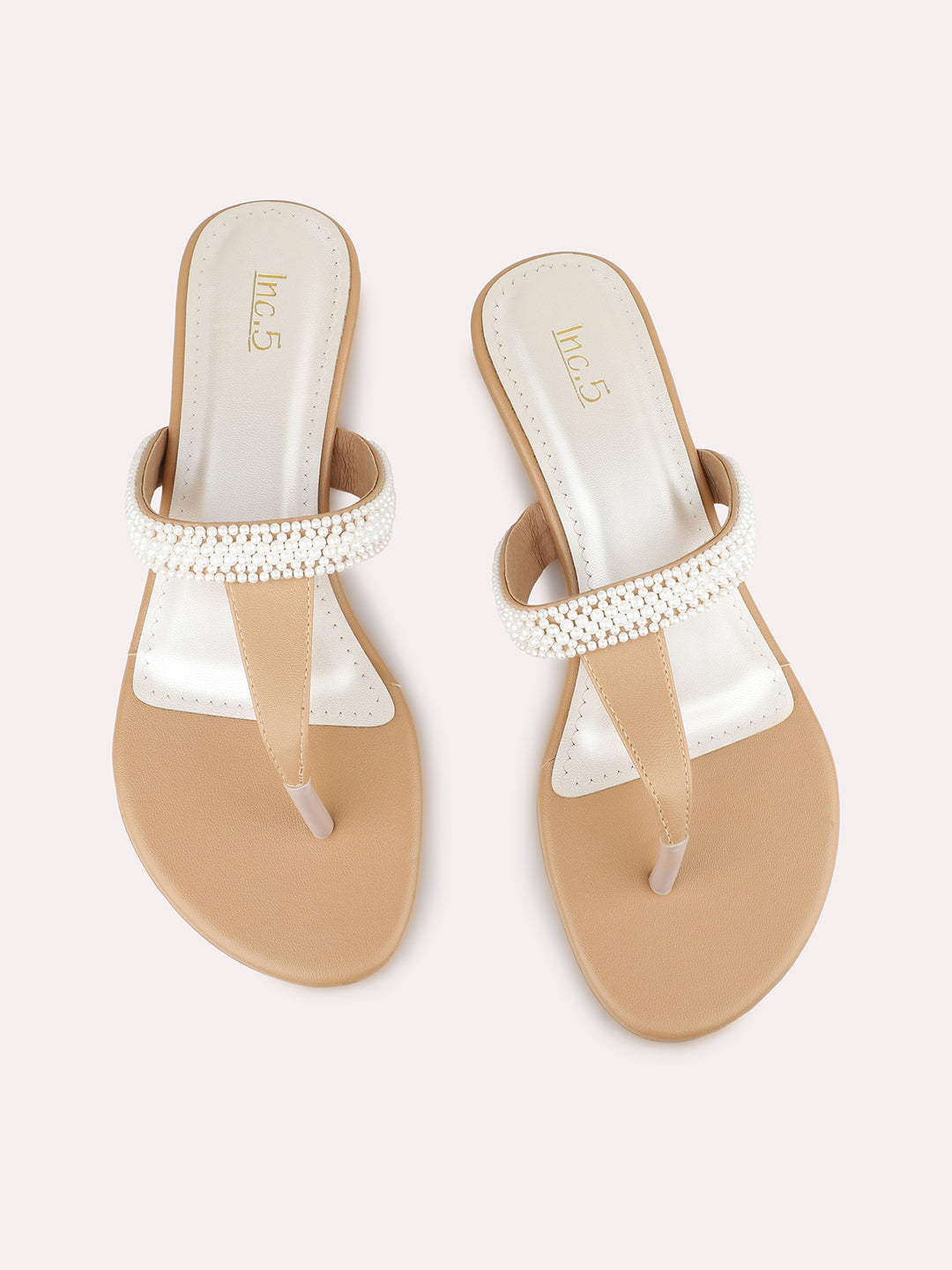 Women Beige Casual T Strap Block Heel Sandal