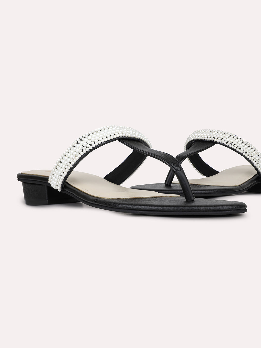 Women Black Casual T Strap Block Heel Sandal