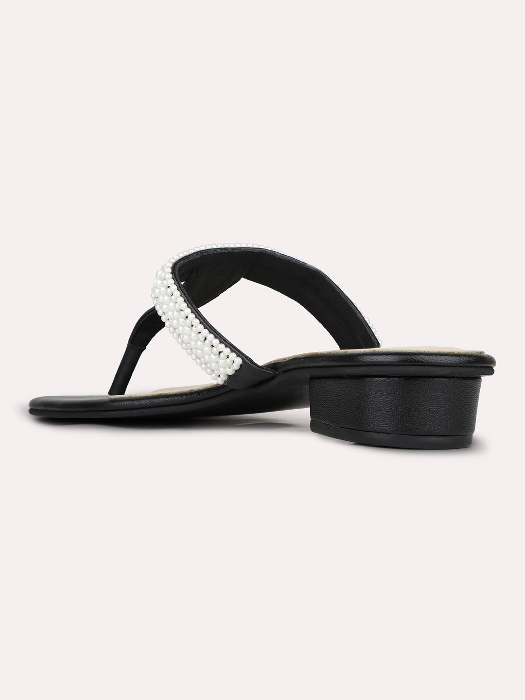 Women Black Casual T Strap Block Heel Sandal