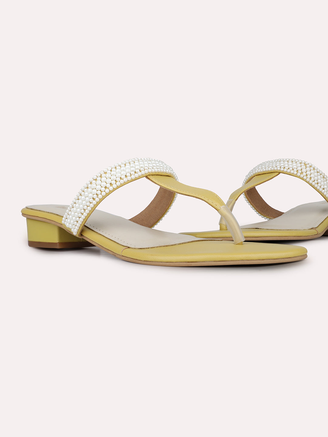 Women Yellow Casual T Strap Block Heel Sandal