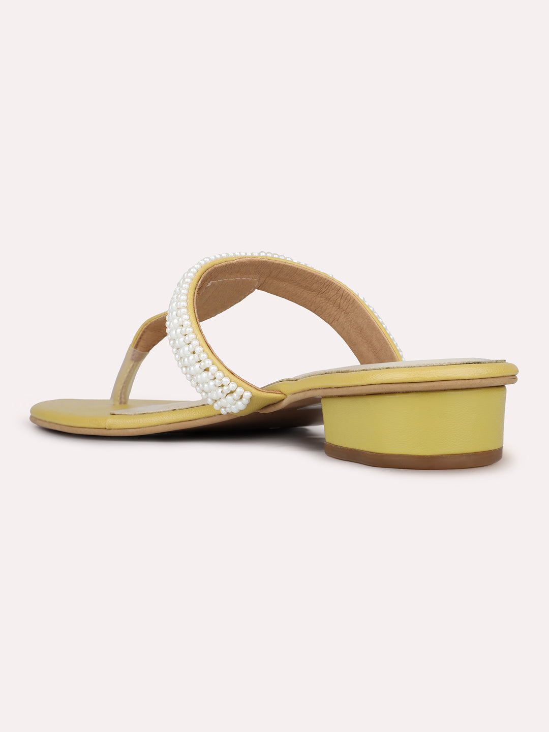 Women Yellow Casual T Strap Block Heel Sandal