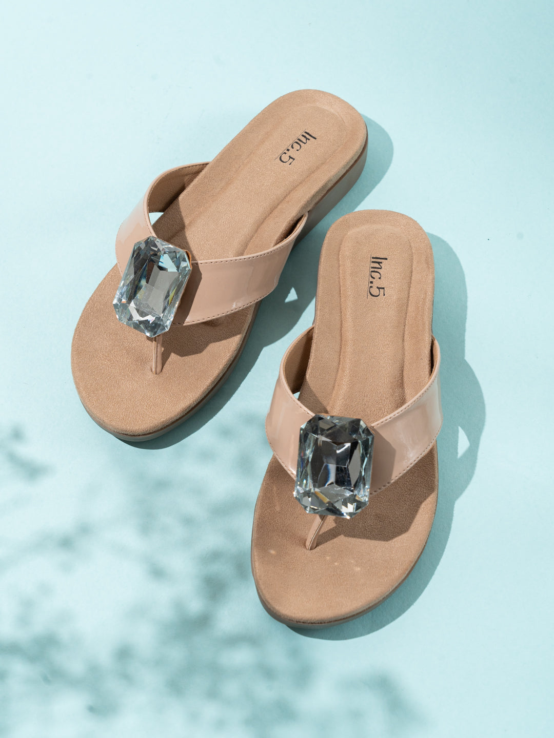 Women Beige Casual T Strap Flat Sandal