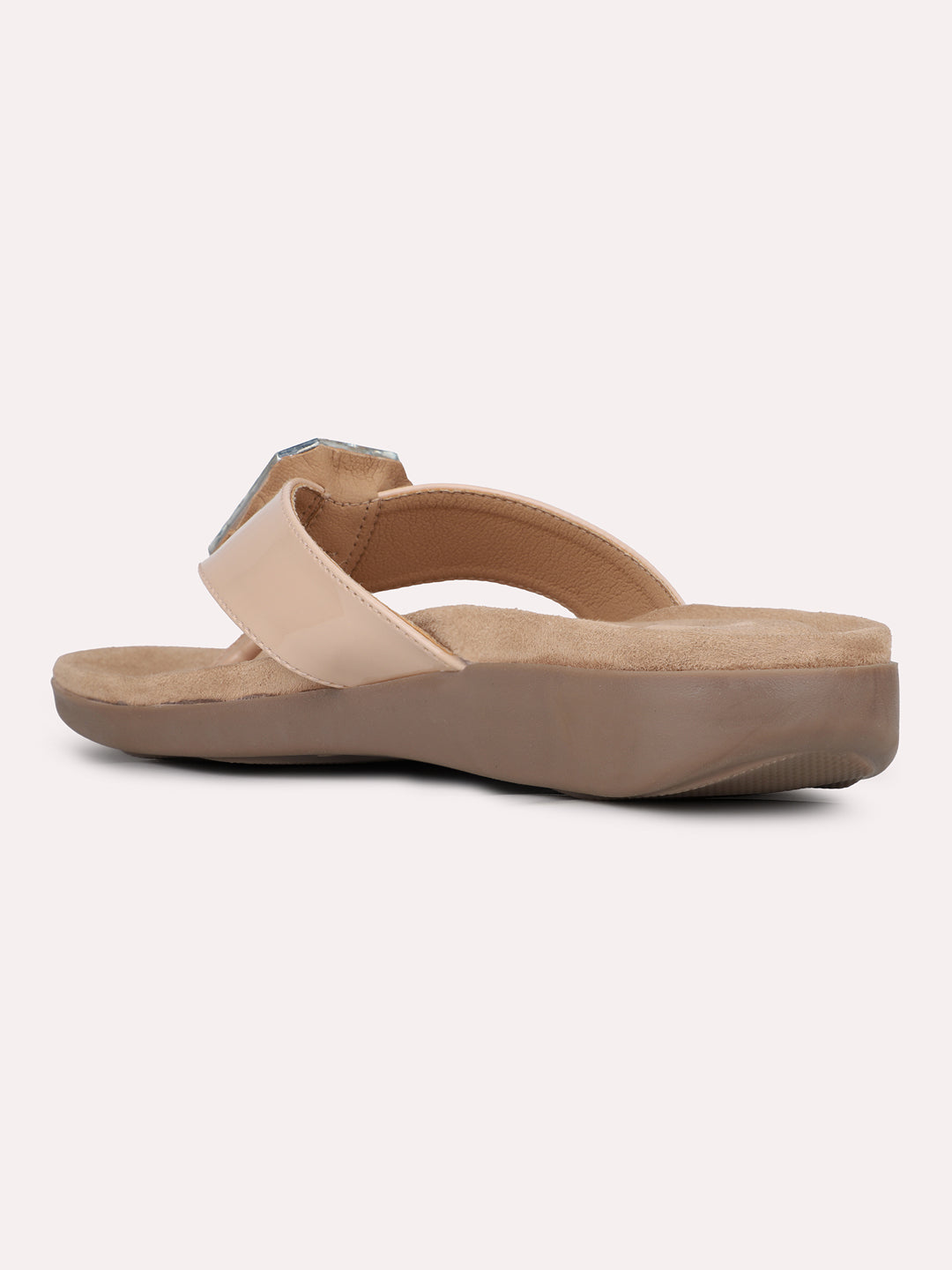 Women Beige Casual T Strap Flat Sandal