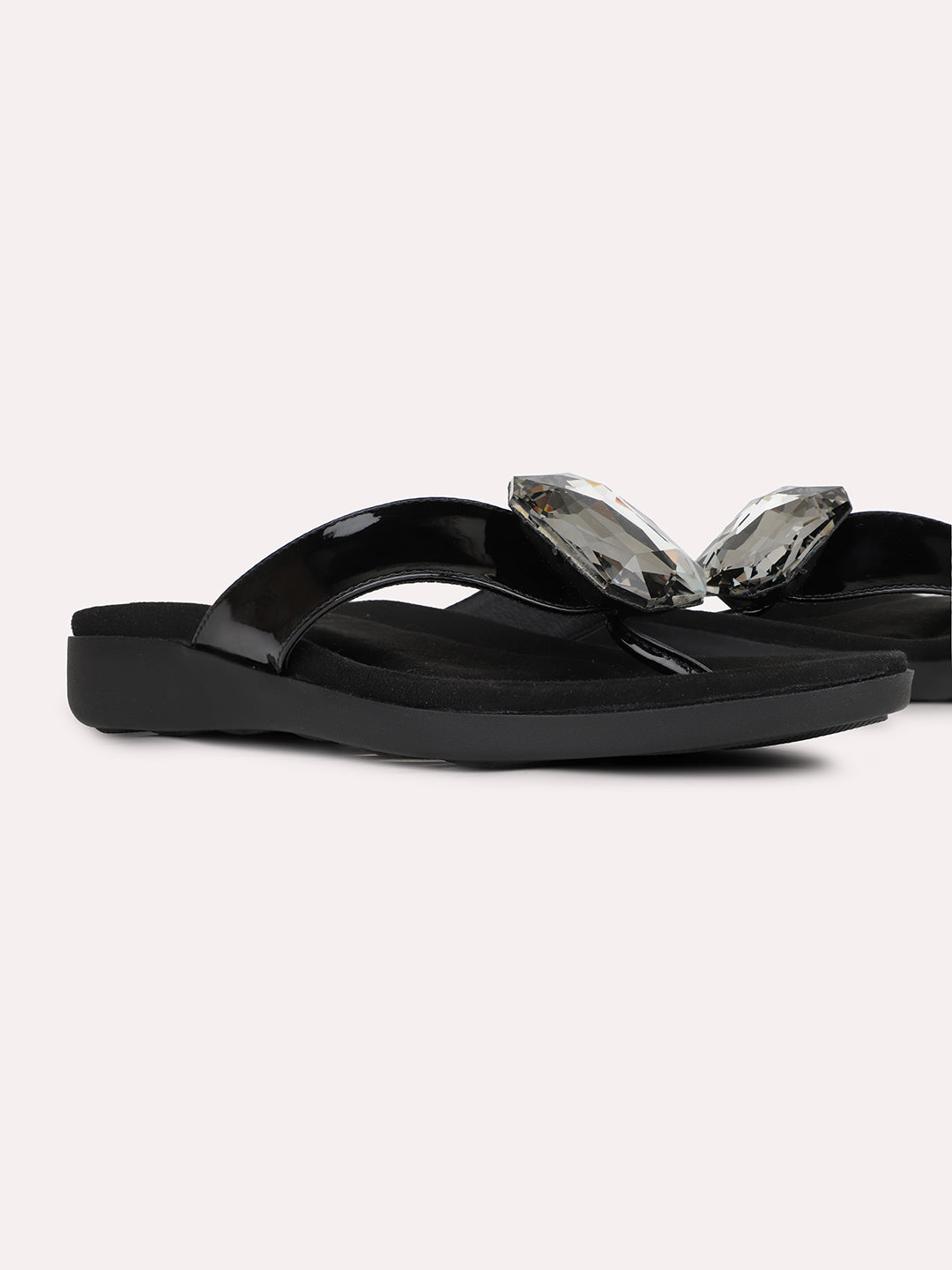 Women Black Casual T Strap Flat Sandal