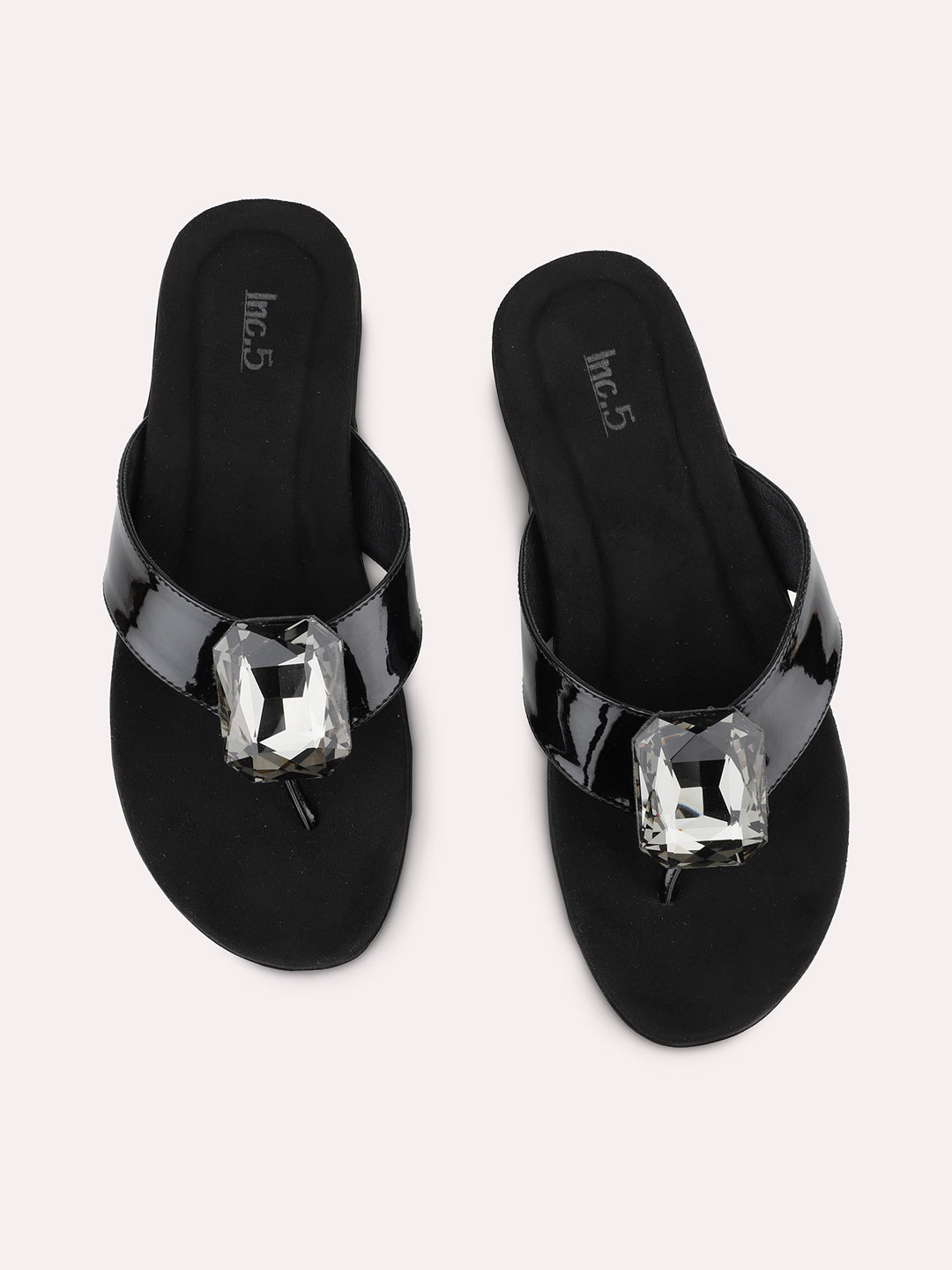 Women Black Casual T Strap Flat Sandal