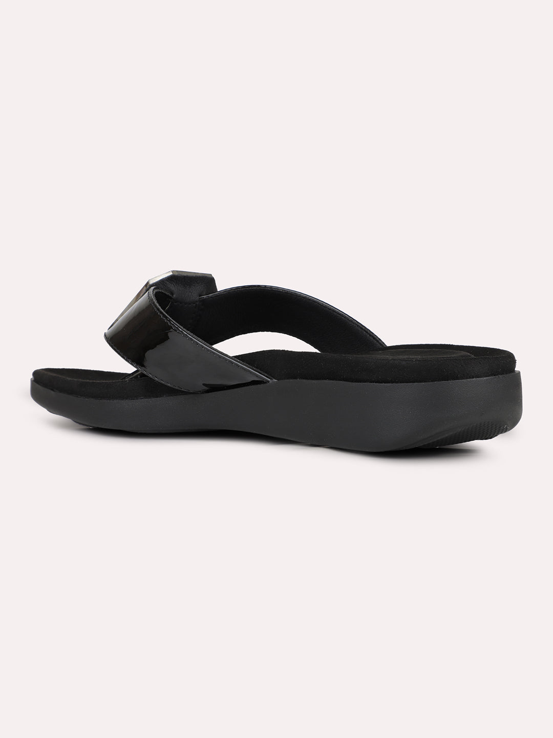 Women Black Casual T Strap Flat Sandal