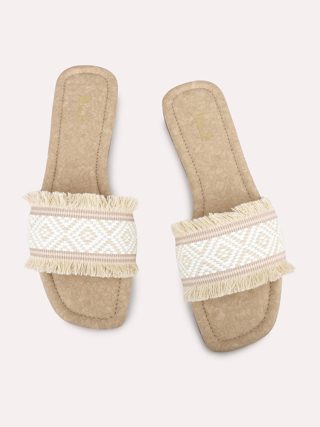 Women White Casual Open Toe Flats