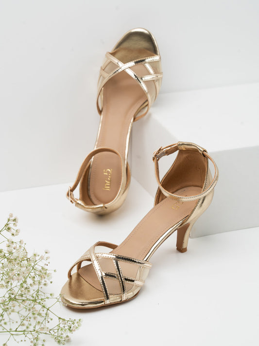 Women Golden Casual Open Toe Kitten Heel Sandal