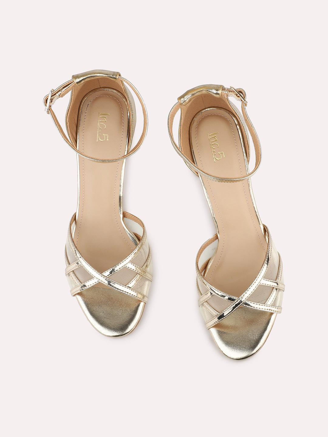 Women Golden Casual Open Toe Kitten Heel Sandal