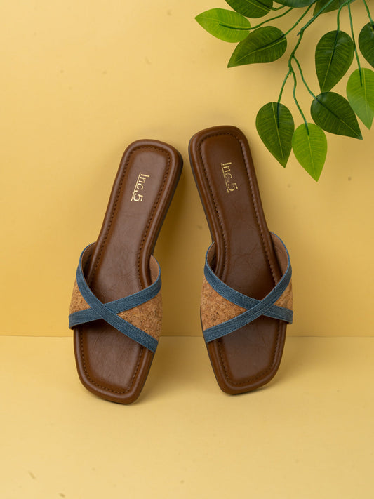 Women Blue Casual Open Toe Flat Sandal