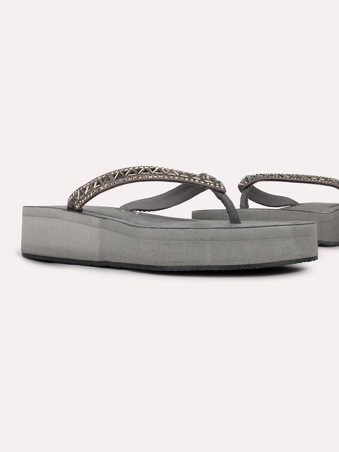 Women Grey Casual T Strap Wedge Heel Sandal